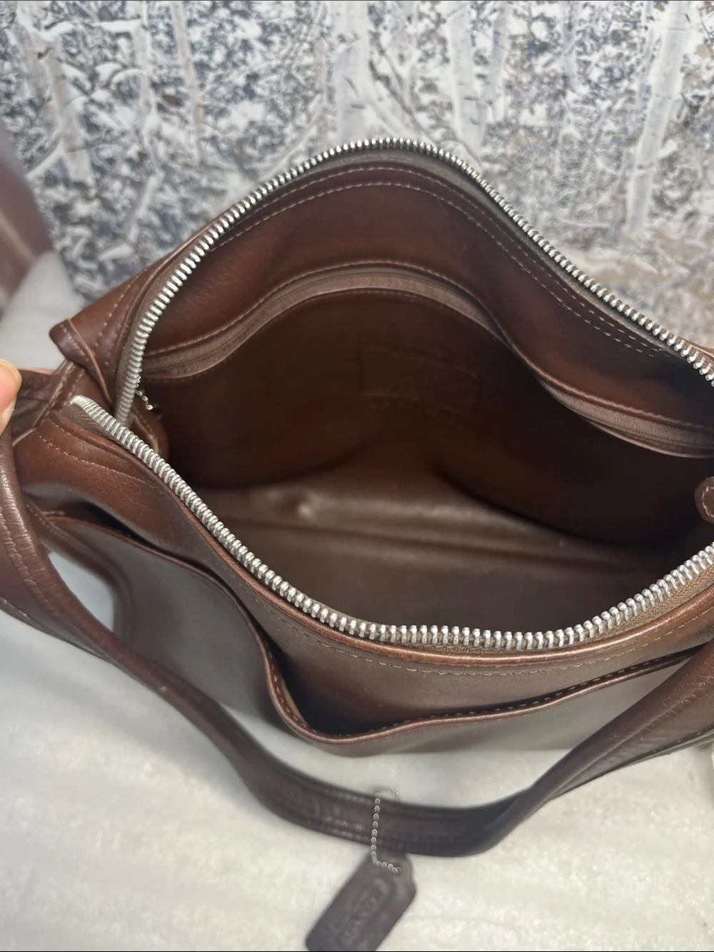 COACH Aero Pocket 9052 Brown Zip Top Leather Shoulder Bag 1990s USA Vintage